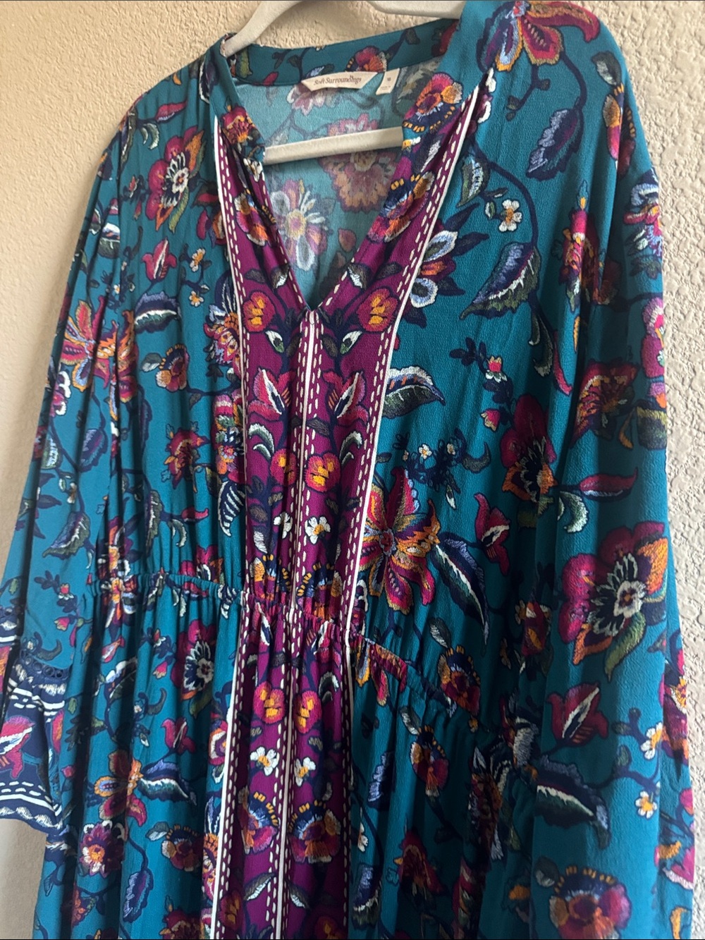 Soft Surroundings Allene Teal Floral Boho Maxi Dress Size Extra Large - Picture 5 of 10